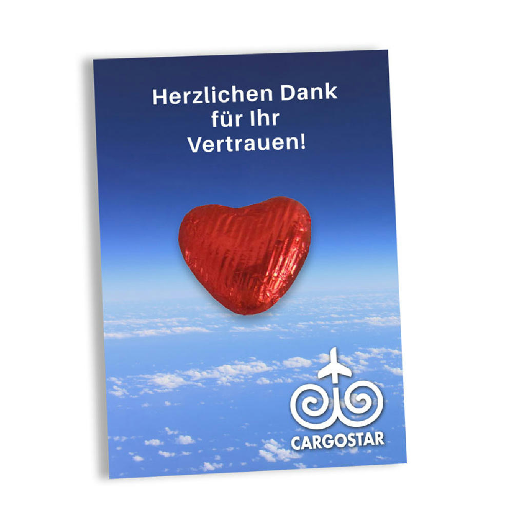 Karte A7 mit Schokoherz Groß Werbeartikel