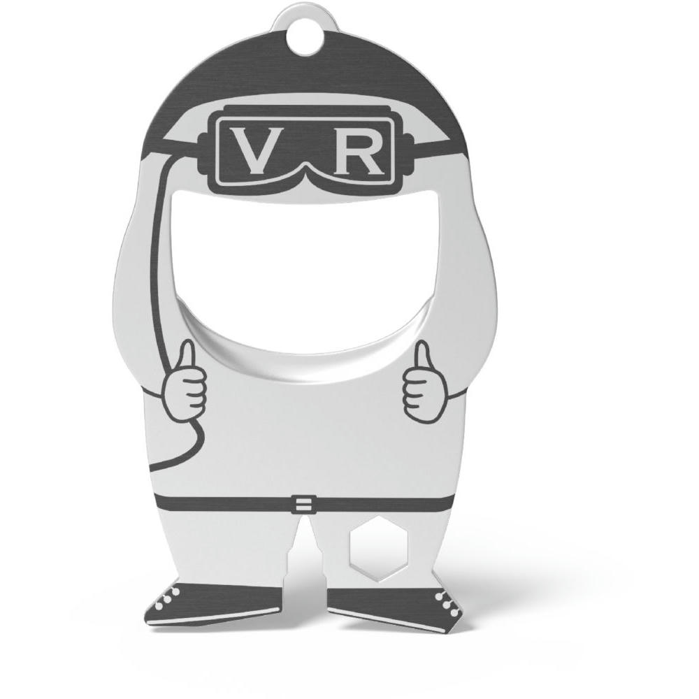 RICHARTZ Flaschenöffner fred vr: Figur mit VR-Brille und Daumen hoch – Werbeartikel mit Ihrem Logo
