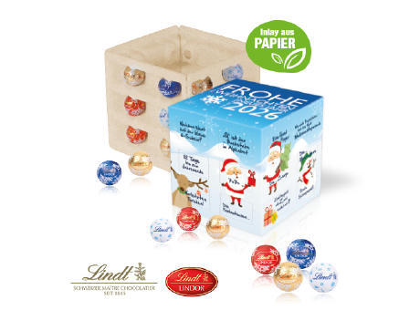 Adventskalender "Cube" mit Lindt Schokolade mit Papier-Inlay Werbeartikel