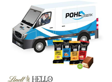 3D Präsent "Transporter" mit Lindt HELLO Mini Werbeartikel