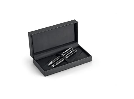 Product image CHESS. Schreibset mit Tintenroller und Kugelschreiber aus Metall und Carbonfaser mit Drehmechanik Werbeartikel