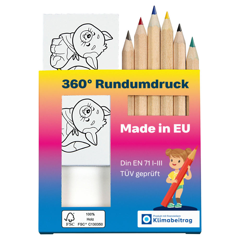 Product image Buntstifte, Buntstifte-Memo Set, inkl. individueller Rundumdruck, mit 6 Bunstiften und 26 Memo-Kärtchen Werbeartikel