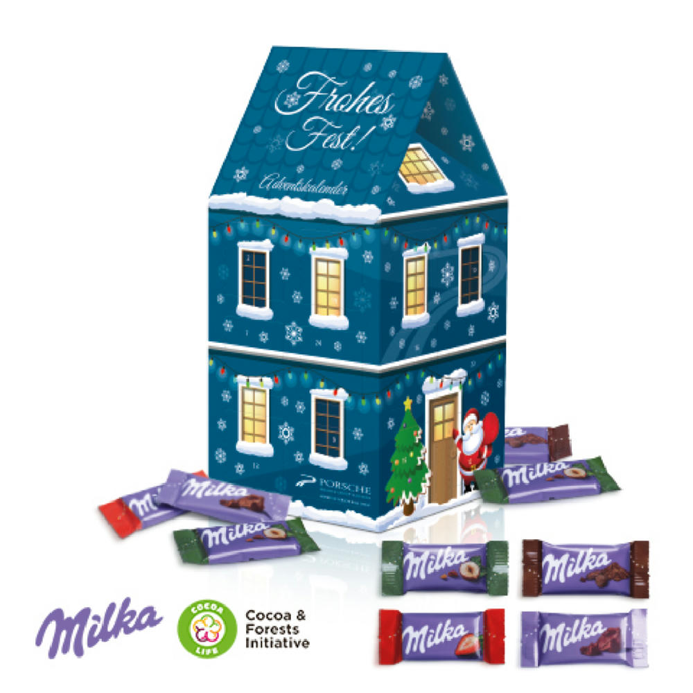 Adventskalender-Haus "XL" mit Milka Schokolade Werbeartikel