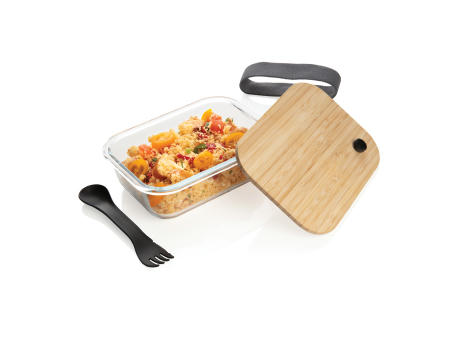 Lunch-Box aus Glas mit Bambusdeckel Werbeartikel