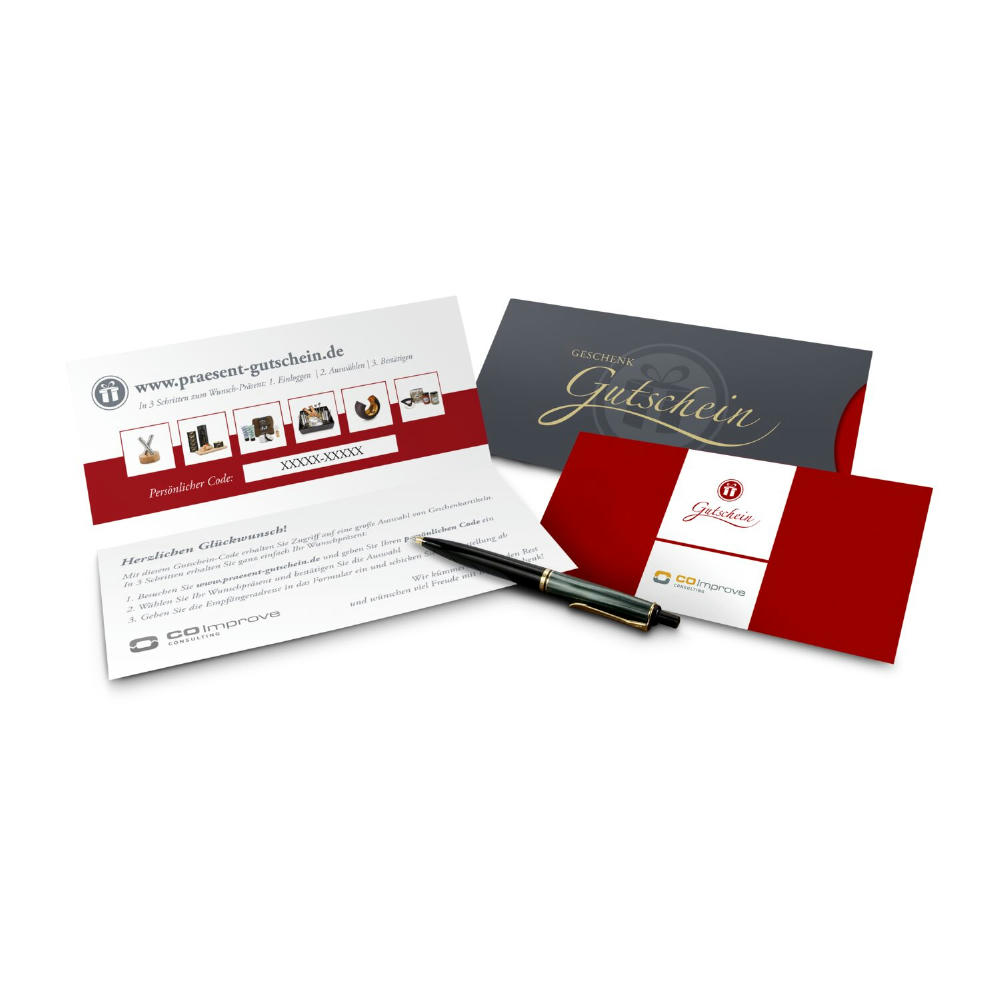 Geschenkgutschein Rot, Kategorie 10 €, große Auswahl an Präsenten, Lifestyle- und Wellnessprodukten Werbeartikel