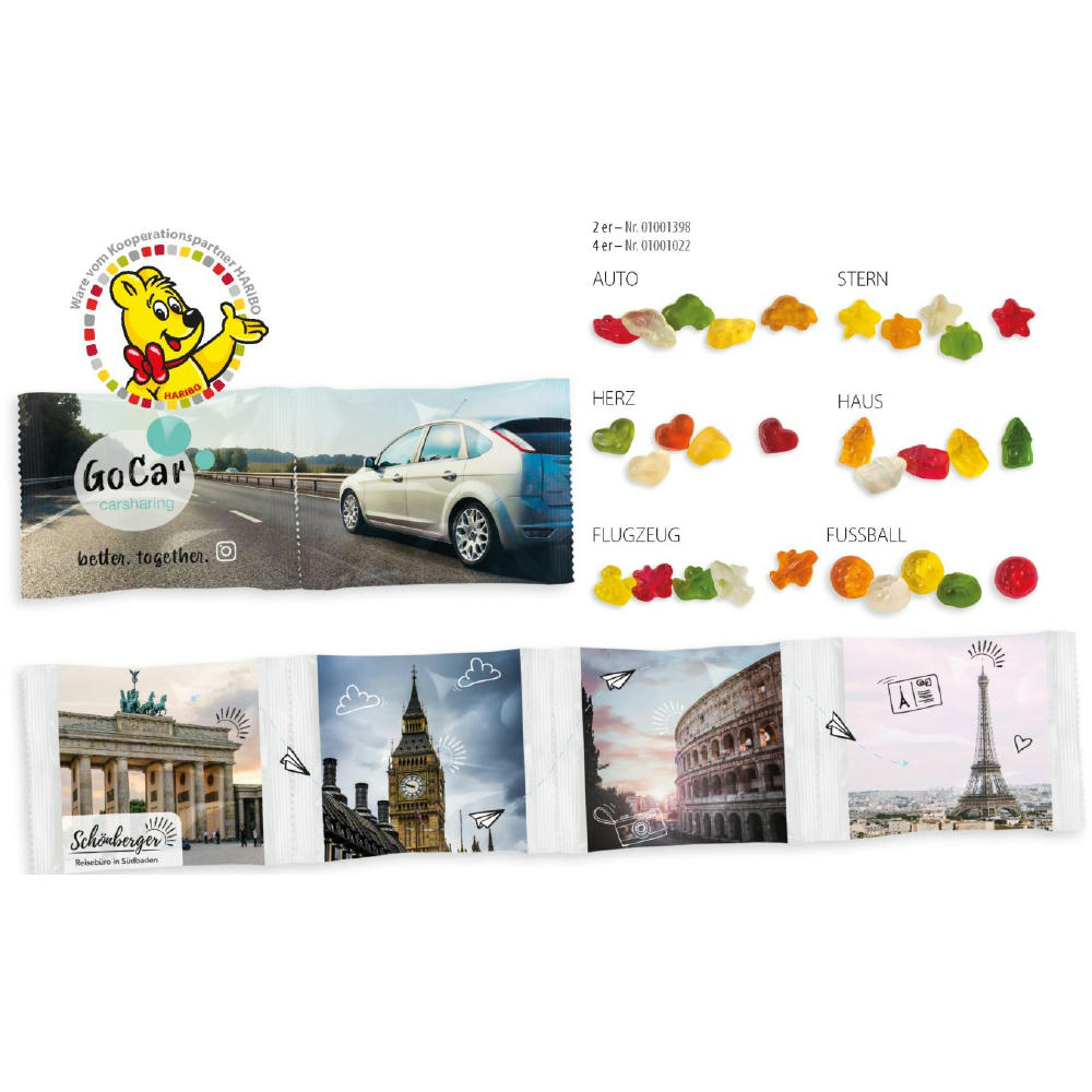 Product image HARIBO Kettenbeutel 4er, 20 g, Inhalt: HARIBO Häuser Werbeartikel