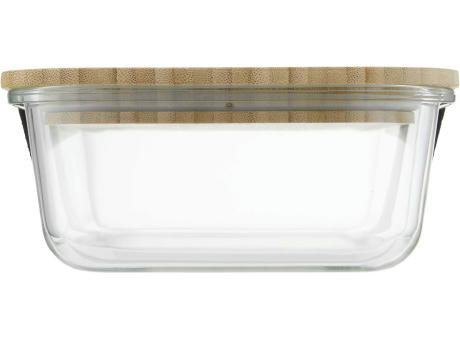 Hitzebeständige Glas-Lunchbox mit Bambusdeckel, Dichtung und 1050 ml Volumen Werbeartikel