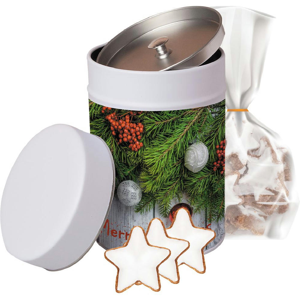 Product image Zimtsterne, ca. 100g, Beutel in Metalldose Maxi Werbeartikel