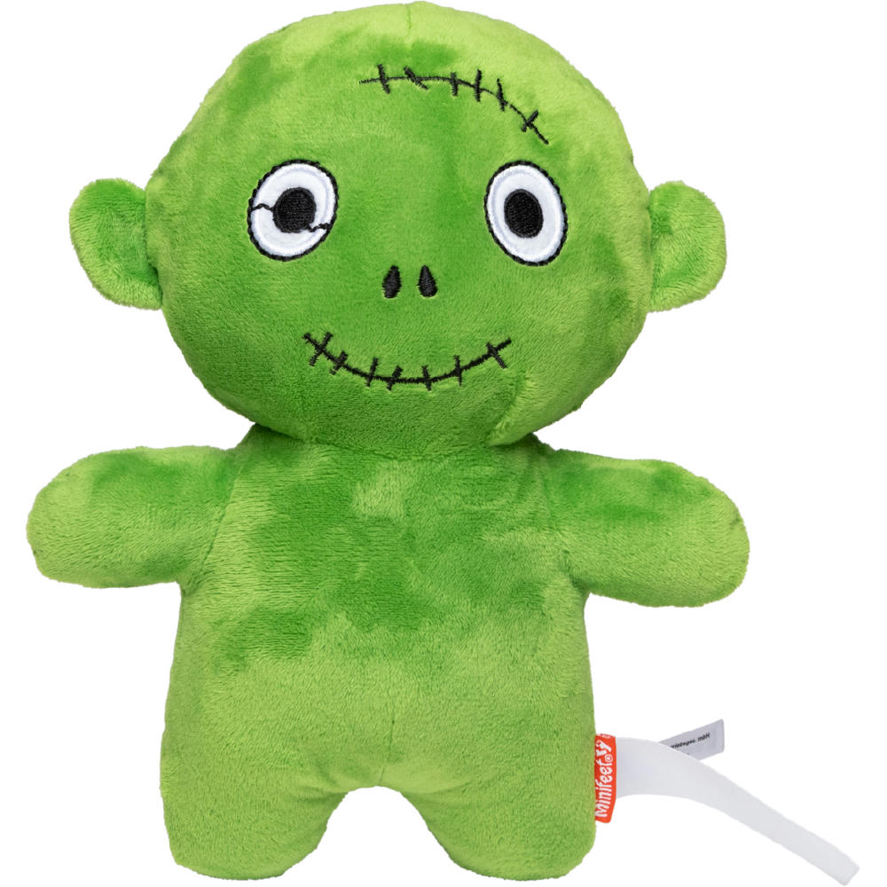 Halloween Gang Frankenstein grünes Plüschtier Kuscheltier als Halloween-Werbeartikel mit bedruckbarer Werbefahne oder Mini-T-Shirt
