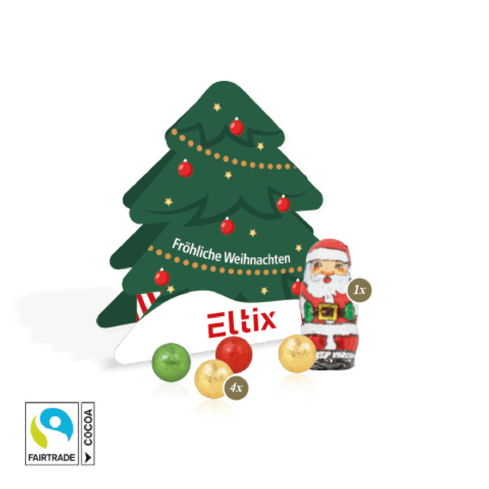 Product image Präsent Tannenbaum mit Fairtrade® Schokolade Werbeartikel