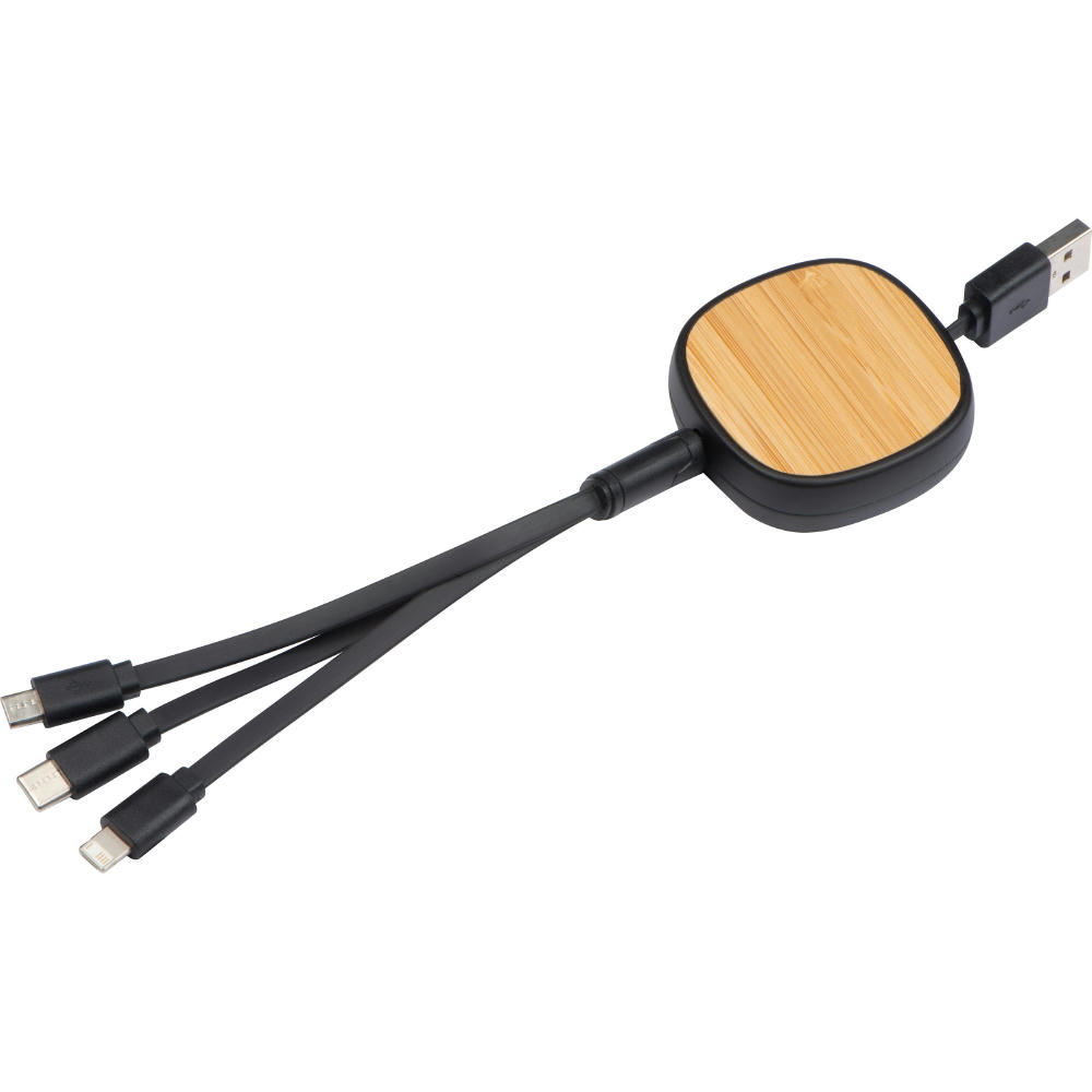 Product image Ausziehbares Ladekabel mit Bambusverziehrung Werbeartikel