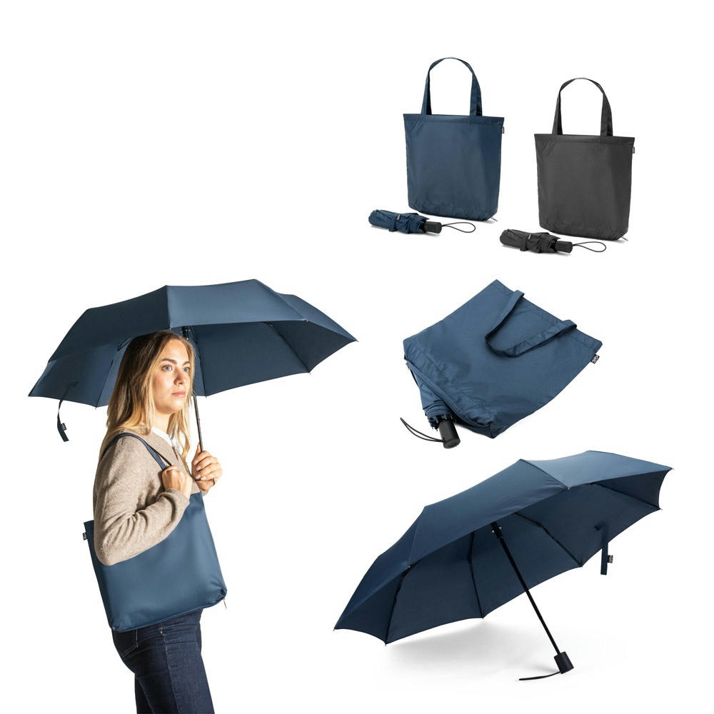 Product image SKYLAR. 2-in-1-Regenschirm mit Einkaufstasche inklusive. Dieser ist aus recyceltem Polyester Werbeartikel
