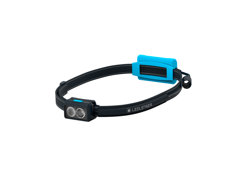 LEDLENSER Stirnlampe NEO3 in Blau mit Akku-Box am Kopfband – Laufstirnlampe mit Logo für Kunden
