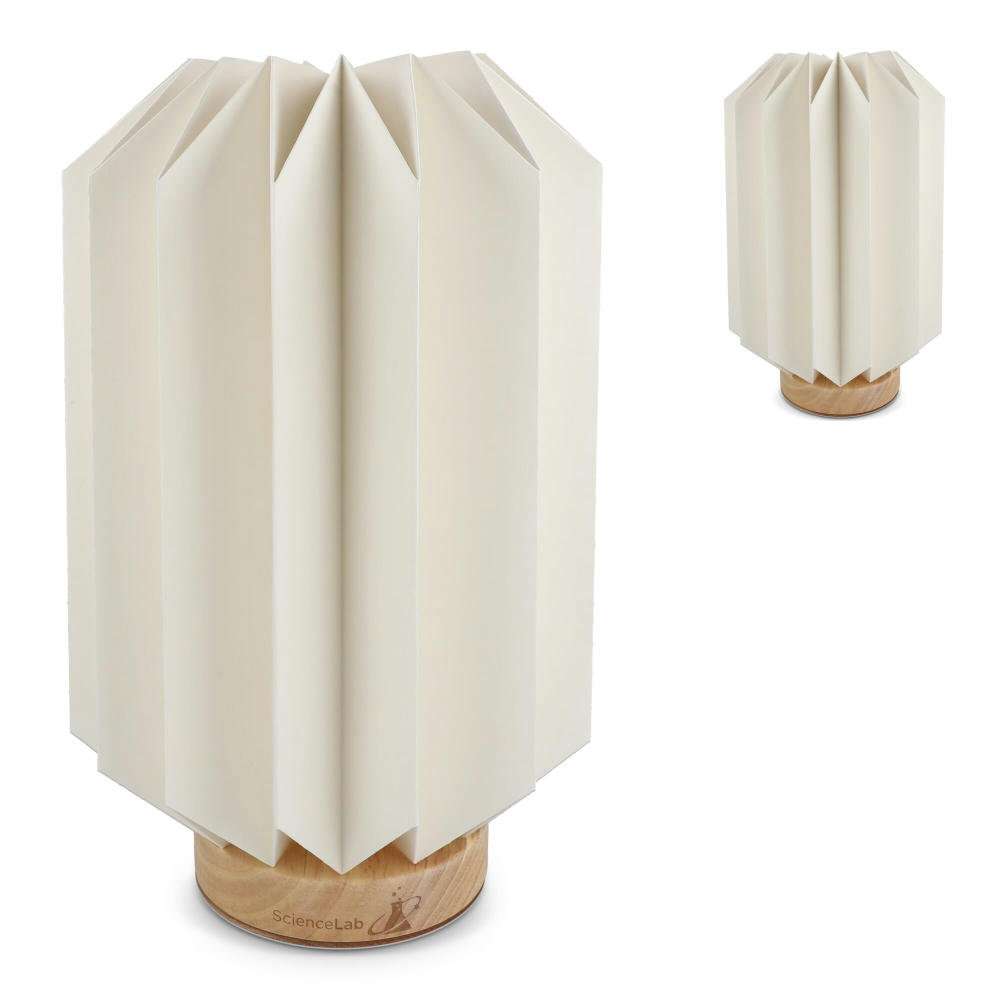 Coollux faltbare Papier-LED-Lampe Eos auf Holzsockel, 25 cm (Briefkastengröße) Werbeartikel