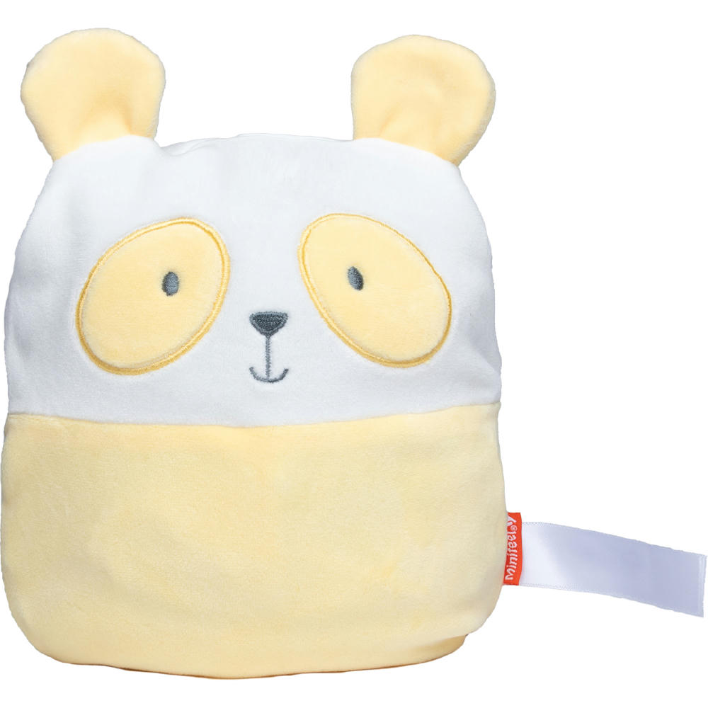 Product image Plüschhülle Panda in Gelb und Weiß mit gesticktem Gesicht für ein Wärmekissen – Kuscheltier mit Logo