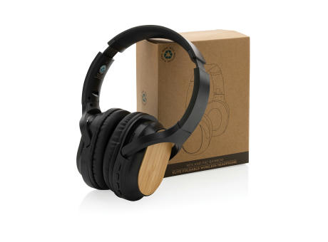 Elite faltbarer kabelloser Kopfhörer aus RCS und Bambus Werbeartikel