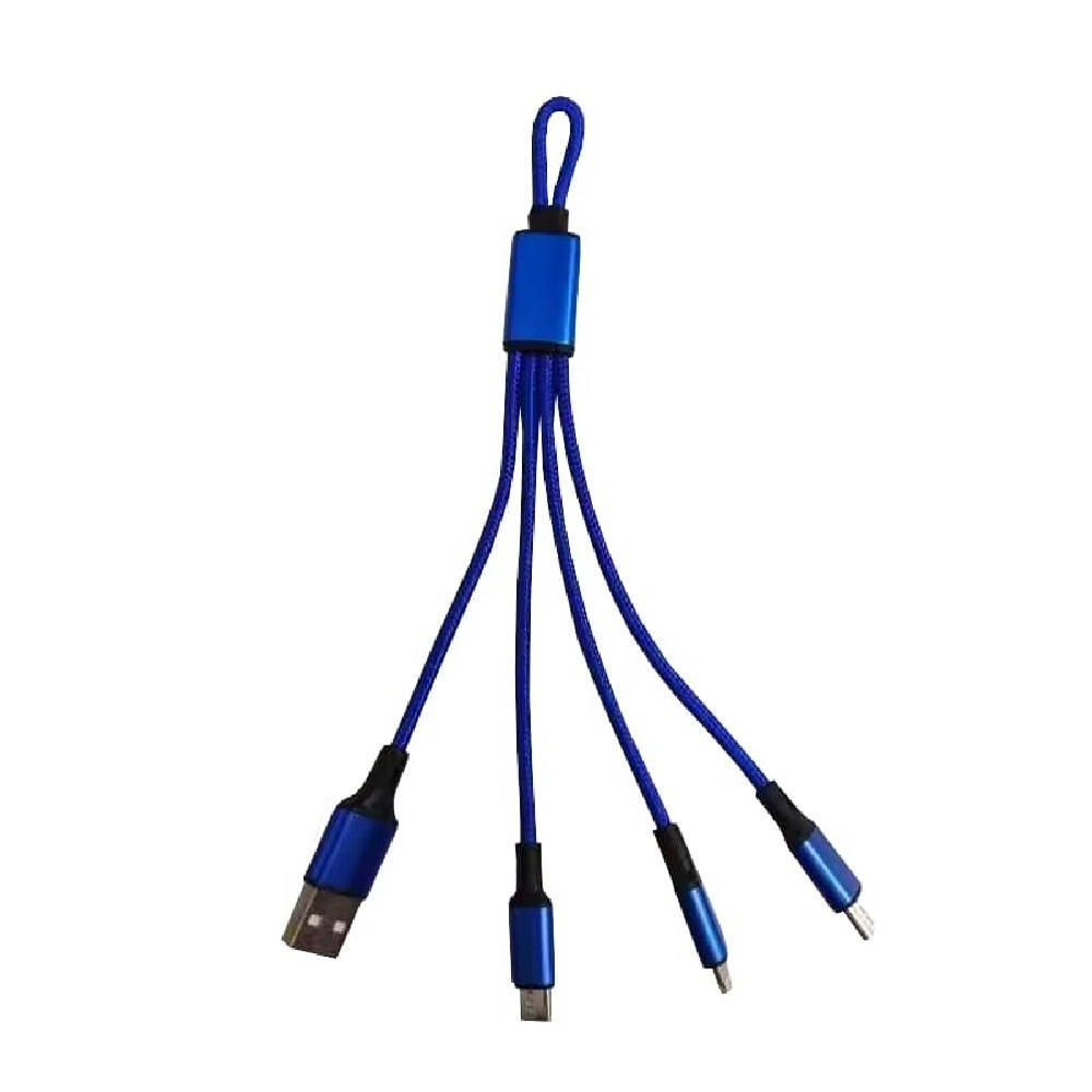 3in1 Mini Nylon Ladekabel 19,5cm Blau Werbeartikel