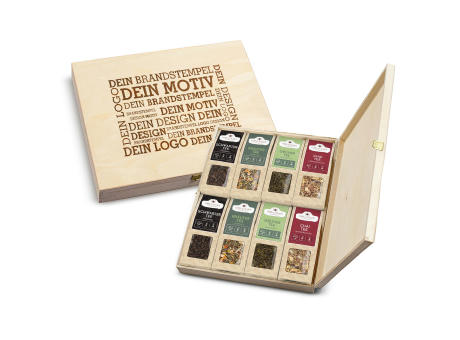 8 Tee Spezialitäten in der Birkenholzbox Werbeartikel