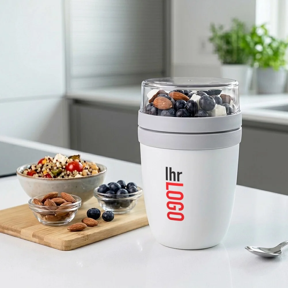 Mepal Lunch Pot in Weiß gefüllt mit Beeren und Nüssen – idealer Werbeartikel für gesunde Snacks und unterwegs