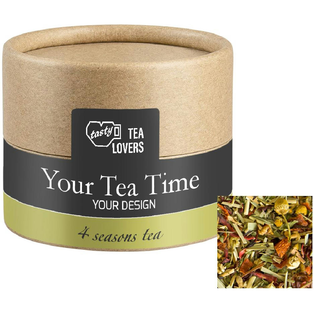 Product image Kräutertee Vierjahreszeiten, ca. 9g, Kraftpapierdose Mini Werbeartikel