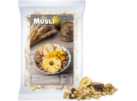 Müsli Knusper Früchte, ca. 60g, Express Maxi-Tüte mit Etikett Werbeartikel
