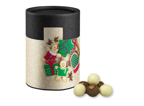 Product image Knusperkugeln-Mix, ca. 50g, Kraftpapierdose Midi schwarz bedrucken