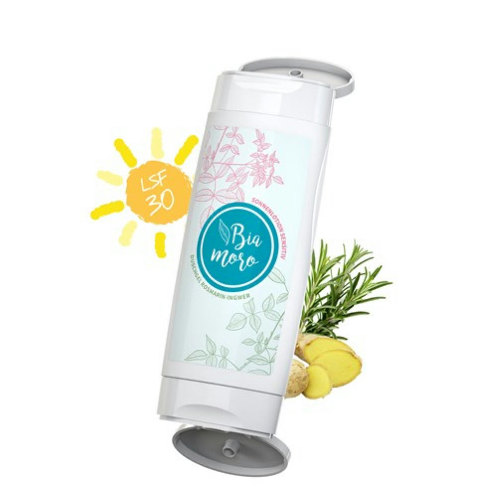 DuoPack Sonnenmilch LSF 30 (sensitiv) + Duschgel Rosmarin-Ingwer (2 x 50 ml) Werbeartikel