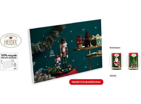 Tisch Adventskalender Heidel Schokotäfelchen individuell bedruckt,   72 g, Inhalt: Heidel Schokoladentäfelchen Werbeartikel