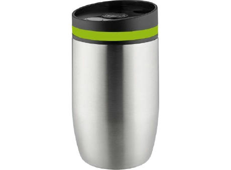 Product image Metmaxx® Thermobecher "CremaOfficinaBudget“ silber/Ring grün Werbeartikel