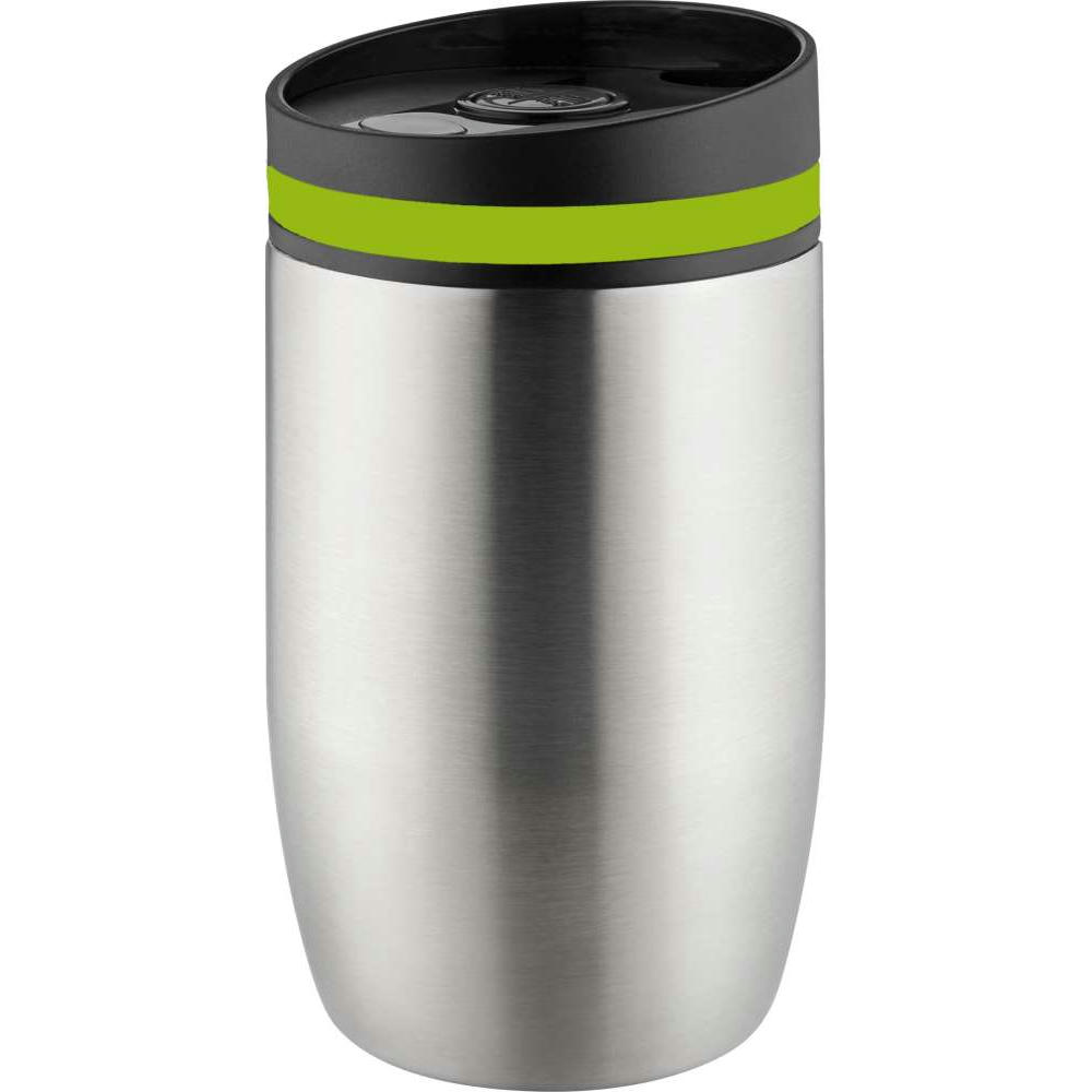 Product image Metmaxx® Thermobecher "CremaOfficinaBudget“ silber/Ring grün Werbeartikel