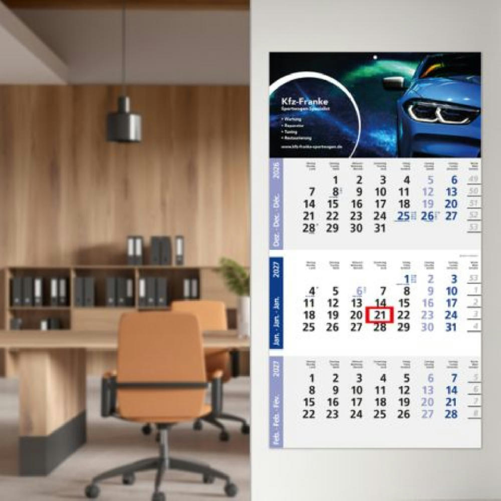 3-Monatskalender Einblatt Logic 3 Post A EXPRESS Design-Kalendarium Werbeartikel