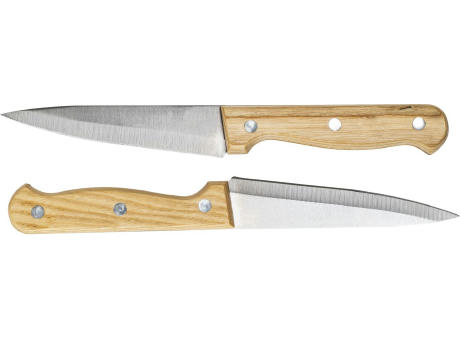 CUT Praktisches Bambus-Schneidebrett mit zwei Messern für unterwegs Werbeartikel