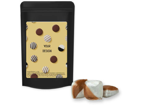 Minz-Ecken Bonbons, ca. 80g, Standbeutel Midi schwarz Werbeartikel