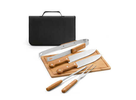 FLARE. Grill-Set aus Holz und Edelstahl, 5-teilig Werbeartikel