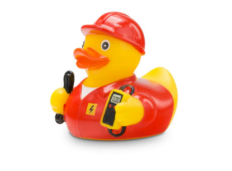 Product image Werbeente Erik Elektriker mit rotem Kittel Werbeartikel