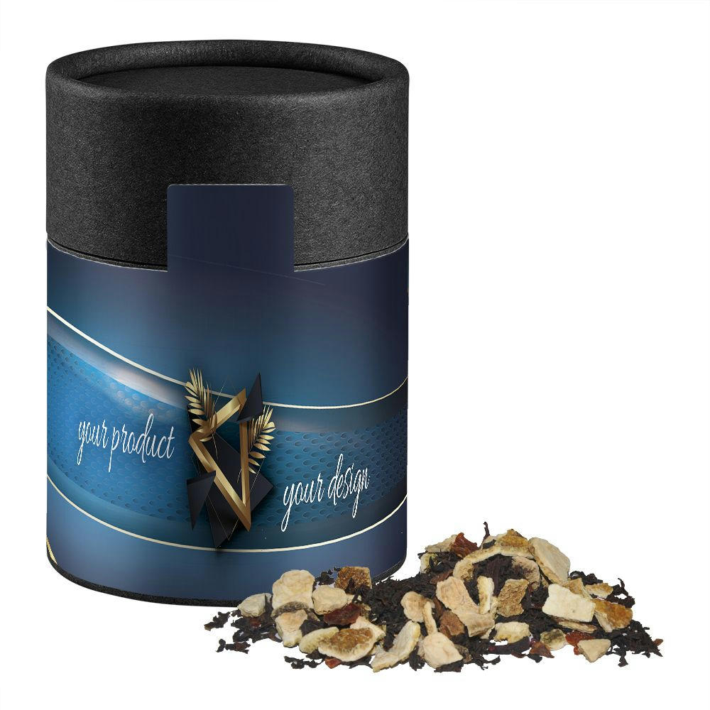 Product image Wintertage Tee, ca. 50g, Kraftpapierdose Midi schwarz Werbeartikel