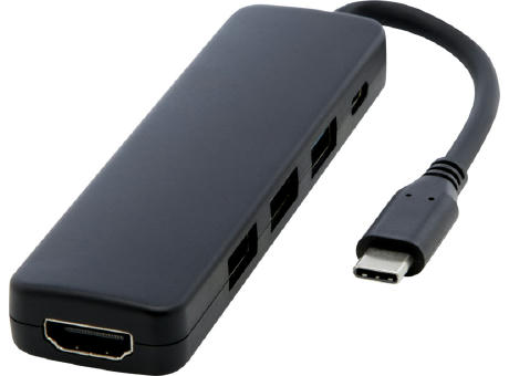 Loop Multimedia-Adapter aus recyceltem RCS Kunststoff USB 2.0-3.0 mit HDMI-Anschluss Werbeartikel