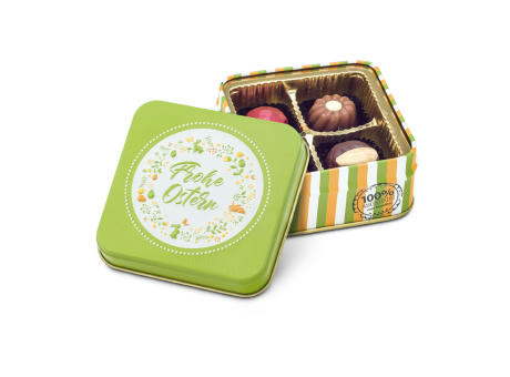 Geschenkartikel / Präsentartikel: Frohe Ostern - Pralinendose mit 50 g Werbeartikel