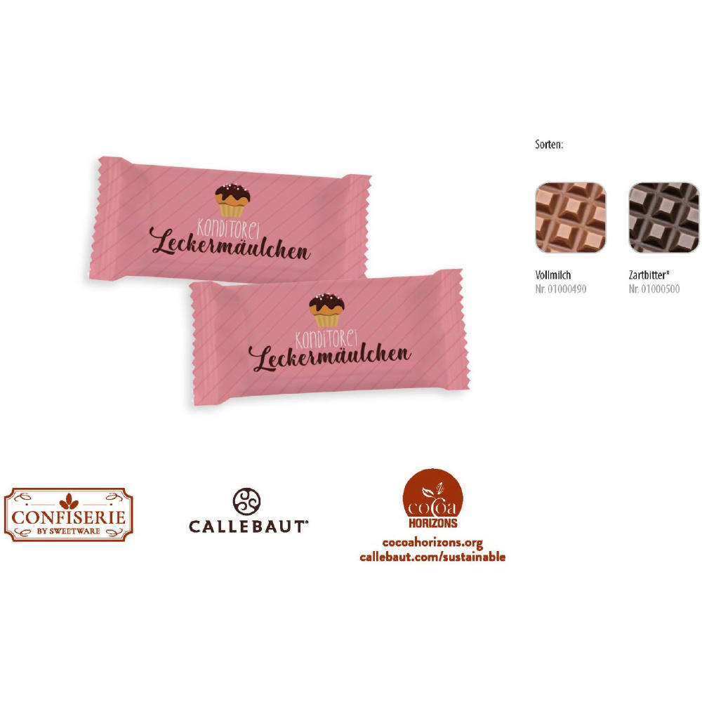 Product image Schokolade 5 g Täfelchen, 1 Stück, Inhalt: Callebaut Vollmilch Werbeartikel