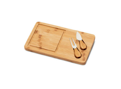 Product image WOODS. Käsebrett aus Bambus mit 2 Utensilien aus Edelstahl Werbeartikel