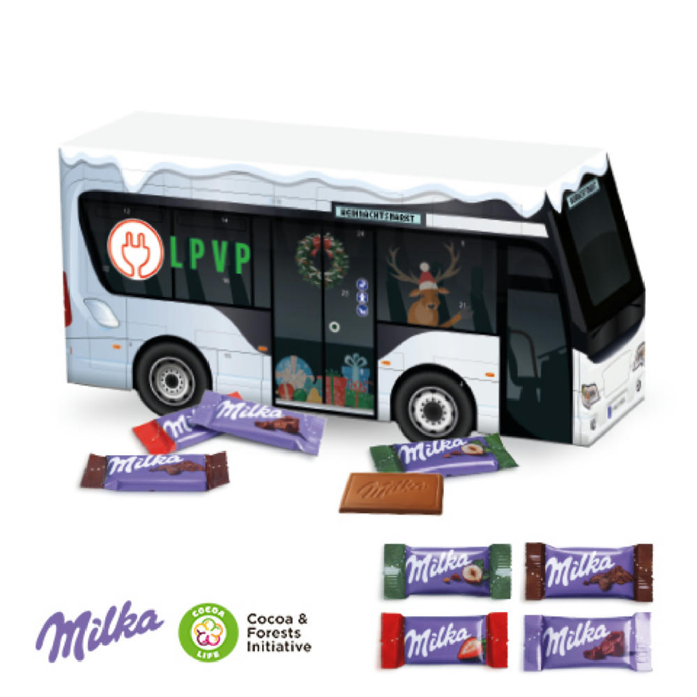 Product image 3D Adventskalender "Bus" mit Milka Schokolade Werbeartikel
