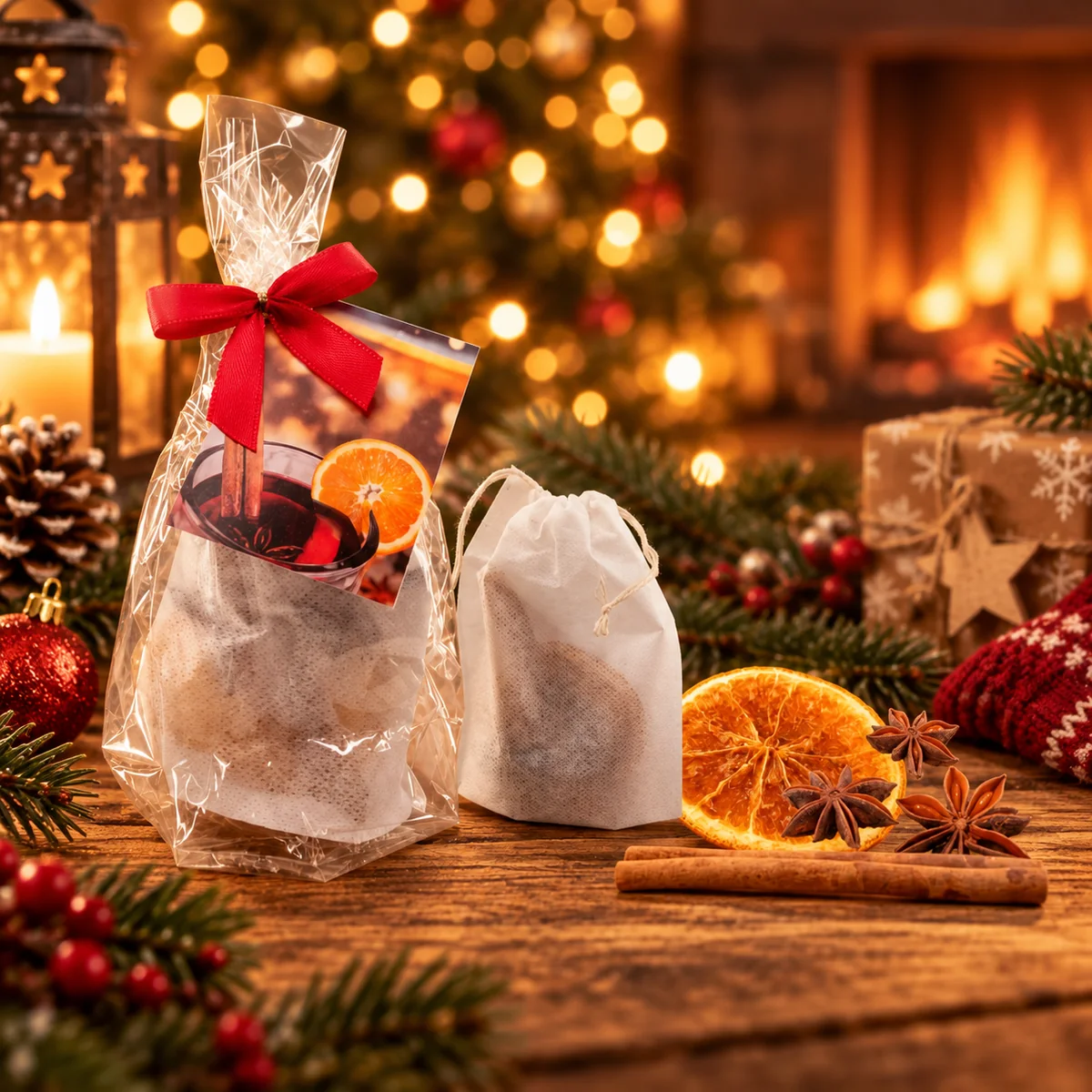 Wintergenuss Glühwein Wintergenuss Glühwein mit Gewürzbeutel, Orange, Zimt und Sternanis als kleines Weihnachtsgeschenk
