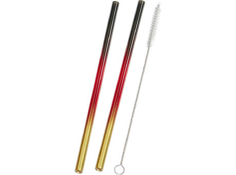 Strohhalm-Set aus 2 farbigen Glas-Trinkhalmen mit Reinigungsbürste Werbeartikel