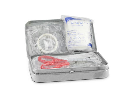 First Aid Box Compact, 27-teilig in Metalldose Werbeartikel