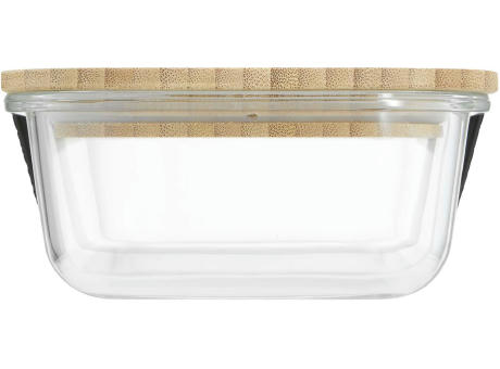 Hitzebeständige Glas-Lunchbox mit Bambusdeckel, Dichtung und 640 ml Volumen Werbeartikel