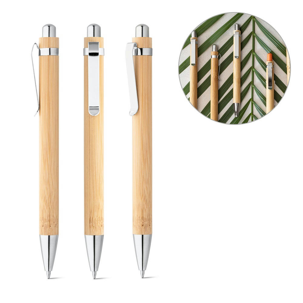 Product image HERA. Bambus-Kugelschreiber mit einem Metallclip Werbeartikel