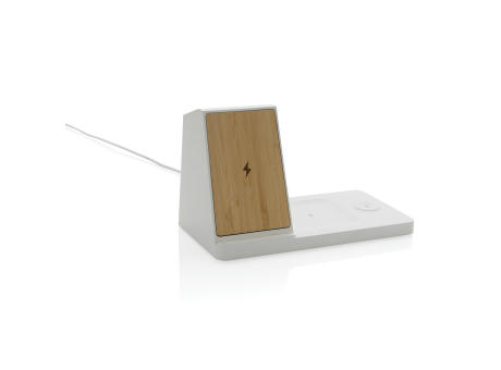 Ontario 15W 3-in-1 Charger aus RCS rec. Kunststoff & Bambus Werbeartikel