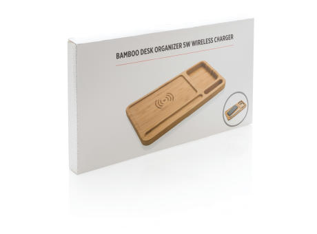 Bambus Schreibtisch-Organizer mit 5W Wireless Charger Werbeartikel
