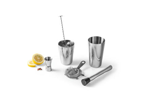 BRAMBLE. Cocktail-Set aus Edelstahl bestehend aus 6 Teilen Werbeartikel