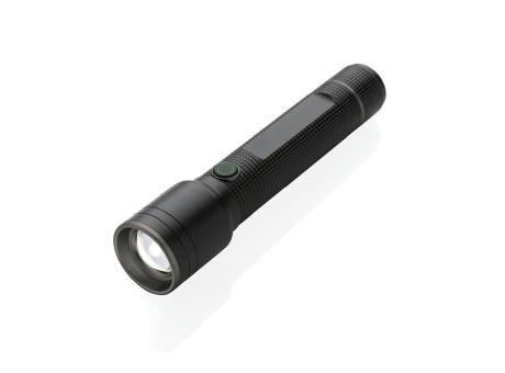 Große Gear X Taschenlampe aus RCS recycelt. Alu mit USB-Akku Werbeartikel